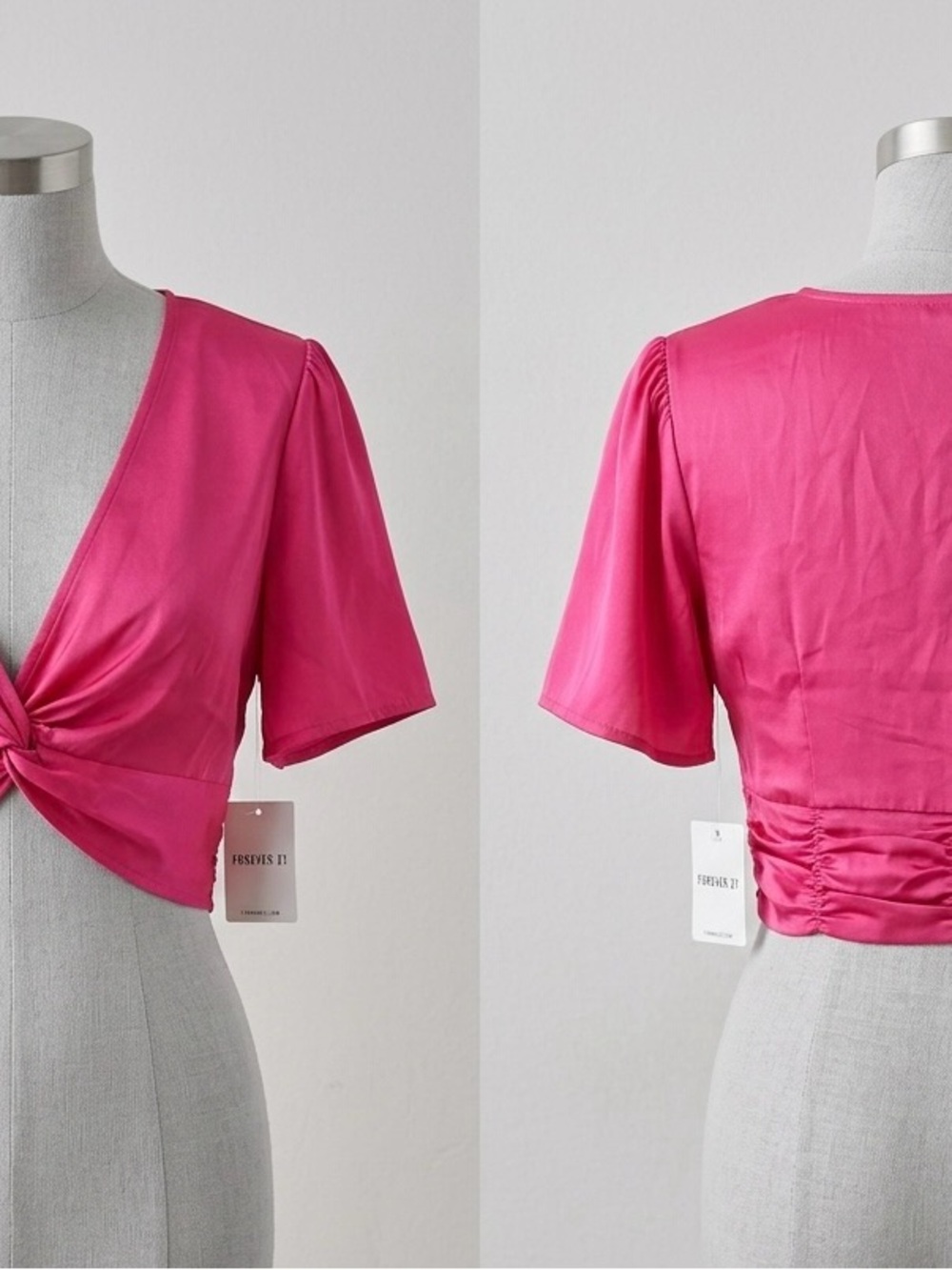 Fuchsia Twist-Front Crop Top - Unbranded